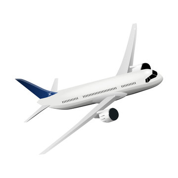 
The plane is white. Vector isolated image, icon for travel site, travel sites, booklets. Clipart take-off passenger plane on a white background.