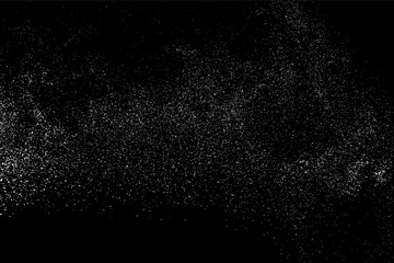 White Grainy Texture Isolated On Black Background. Dust Overlay. Light Coloured Noise Granules. Snow Vector Elements. Digitally Generated Image. Illustration, Eps 10.