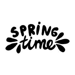 Vector illustration with inscription Spring, in hand writing style, lettering with heart, with leaves and texture, for meeting spring, holidays, womens day, printing on fabric or paper, and digital