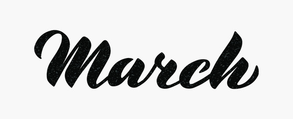 March - Hand drawn lettering month name. Hand written month March for calendar, monthly logo, bullet journal or monthly organizer. Vector illustration isolated on white. EPS 10