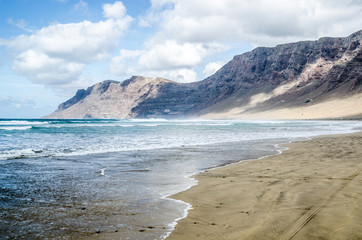 Caleta de Famara beach in Lanzarote. Canary islands. Spain