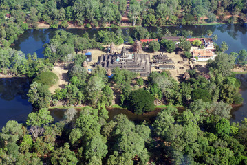 Angkor Watt temples lost in the jungle aerial view