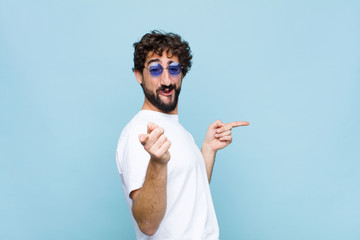 young crazy bearded man wearing sunglasses