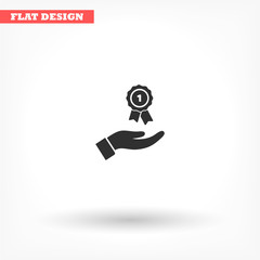 Prize in the hand icon , lorem ipsum Flat design