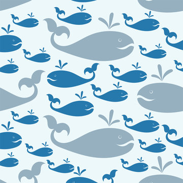 Whale Seamless pattern with fabulous fish. Vector image.