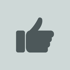 Vector icon of hand with thumb up on gray background. Concept of social networks and like.