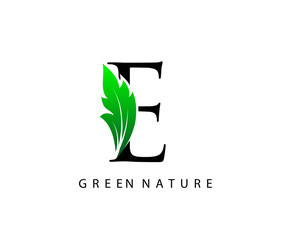 Nature E Letter Green Leaf Logo Design.