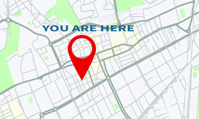 Fototapeta premium Map with a red pointer indicating its position on the map. Vector illustration.