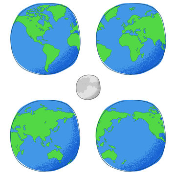 Earth and Moon sketch illustration