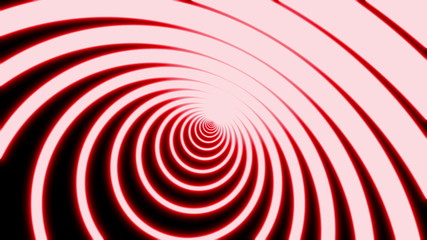 bright red neon lines on black background are forming motion circle tunnel. Abstract backdrop 3D rendering 4k video.