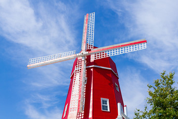 Red wooden windmill
