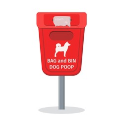 Dog waste bin wth disposal bags and text - Bag and bin dog poop. Vector illustration.