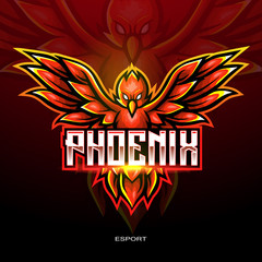 Red phoenix bird mascot logo for electronic sport gaming logo. © REYYARTS