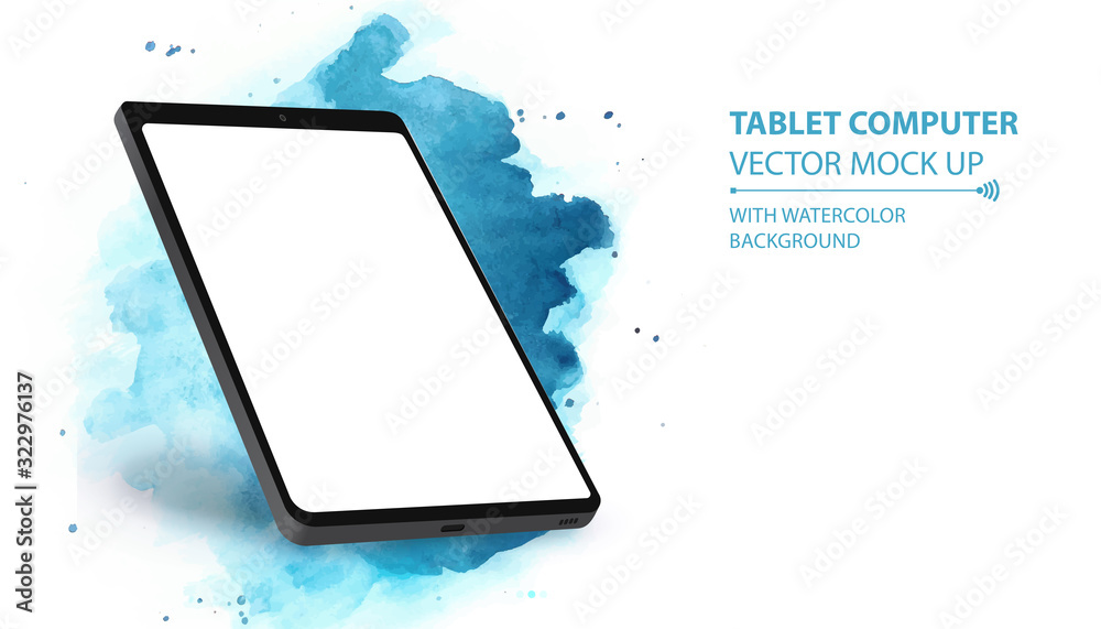 Canvas Prints tablet computer vector mockup with perspective view. tablet pc isolated on blue watercolor backgroun