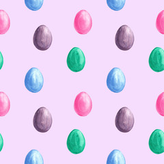 Watercolor easter seamless pattern. Colorful easter eggs. Pattern for packaging, wrapping, textile, background