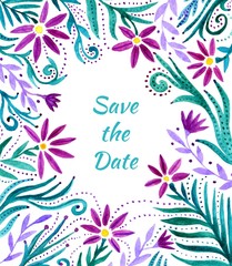 Watercolor floral frame, border pattern. Watercolor hand paint background with flowers. Vector template watercolor flowers card for flyer, postcards, invitation, birthday and greeting card