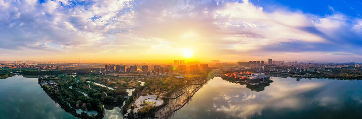 Fototapeta na wymiar Aerial photo of Huayang Lake Wetland Park, Dongguan, Guangdong Province, China