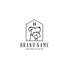 concept dog cat pet house home logo design vector template