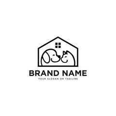 concept dog cat pet house home logo design vector template