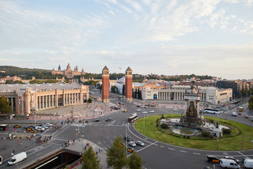 The Plaza Espanya and skyline of Barcelona,Spain
