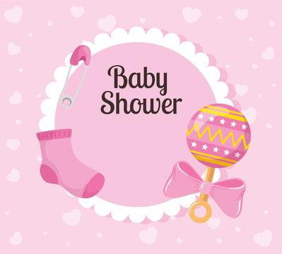baby shower card with sock and decoration vector illustration design