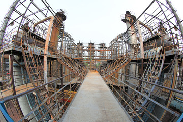 Unused and abandoned metal pipes in factories