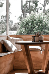 table and chair in cafe, bohemian style