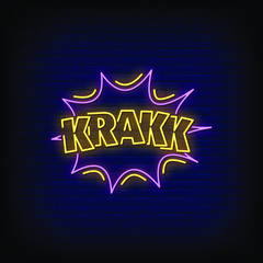 Krak Neon Signs Style Text Vector - obrazy, fototapety, plakaty