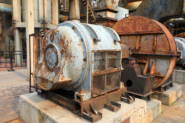 Unused and abandoned metal pipes in factories