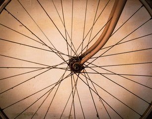 Close up picture of an old vintage bicycle on the white background