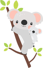 Koala and baby on a branch