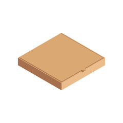 Closed pizza carton box isometric icon isolated on white background. Online shipping and delivery vector illustration. Can use for web, apps, infographics