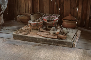 Fototapeta na wymiar charcoal stove kitchenware in traditional kitchen in Thailand