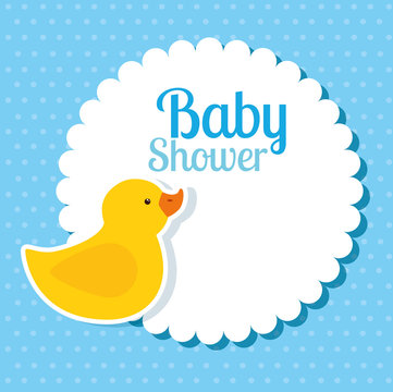 baby shower card with duck rubber vector illustration design