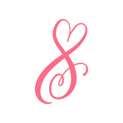 Vector Vintage floral monogram Number eight 8. Calligraphy element heart logo Valentine card flourish frame. Hand drawn Love sign for page decoration and design illustration