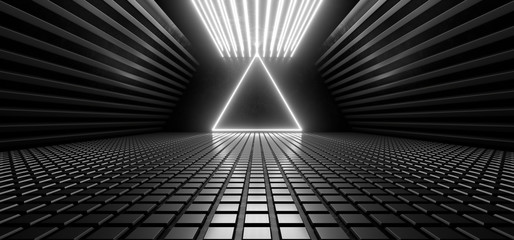 Obraz premium Beautiful composition of white neon lights on a black background. 3d rendering image.