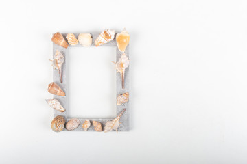 wooden frame with sea shells - maritime decoration