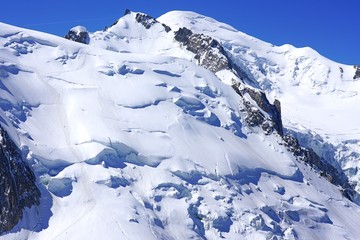 Fototapeta na wymiar View of the Vallee Blanche covered with snow in the Massif du Mont Blanc over Chamonix, France