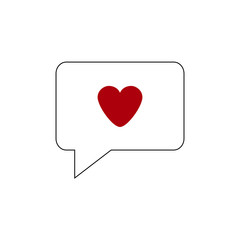 Red heart isolated icon in speech talk frame. Vector illustration.