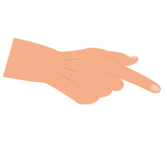 Hand with pointing finger. Flat desig, cartoon style. Hand touch. Isolated on white background. Hand with index finger up icon image.