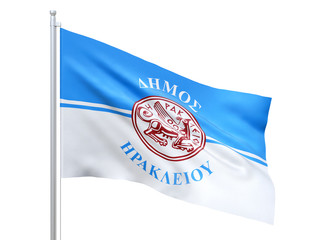 Heraklion (Municipality Greece) flag waving on white background, close up, isolated. 3D render