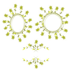 Set of wreath frames of monochrome gold flowers. Botanical vector illustration. Samples on white background.