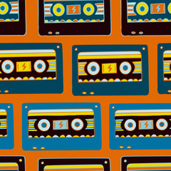 Cassettes pattern. Retro music background.
