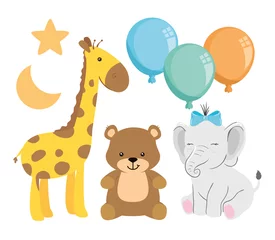 Fotobehang Dieren met ballon groep schattige dieren met ontwerp van de decoratie vectorillustratie