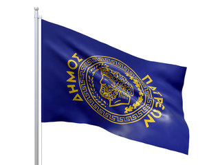 Patras (Municipality Greece) flag waving on white background, close up, isolated. 3D render