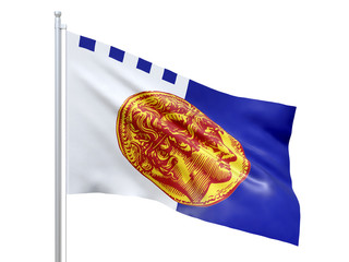 Thessaloniki (Municipality Greece) flag waving on white background, close up, isolated. 3D render