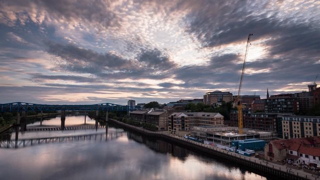 Newcastle City Centre Timelapse - Metro Bridge Sunset 2 4K
