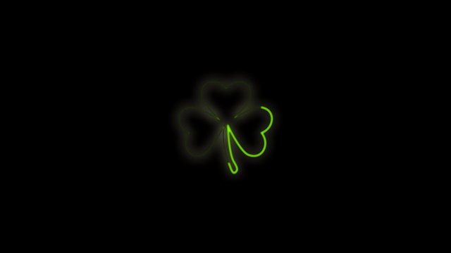 shamrock symbol on transparent background. neon green shape trim. saint patrick's day. video hd with alpha