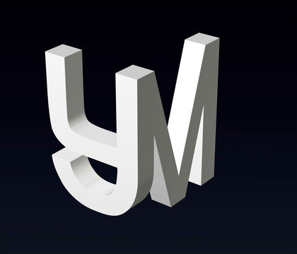 Font stylization of the letters Y and A, B, C, D, E, F, G, H, J, K, L, M, N, O, P, Q, R, T, V, W, S, X, Y, Z, font composition of the logo. 3D rendering.