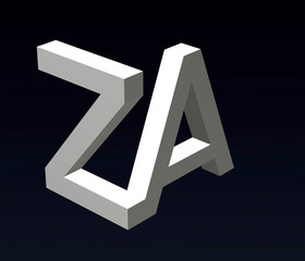 Font stylization of the letters Z and A, B, C, D, E, F, G, H, J, K, L, M, N, O, P, Q, R, S, X, Y, Z, font composition of the logo. 3D rendering.